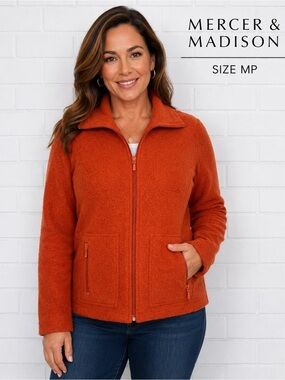 Mercer & Madison Orange 100% Wool Blend Zip Classic academia Jacket Size MP